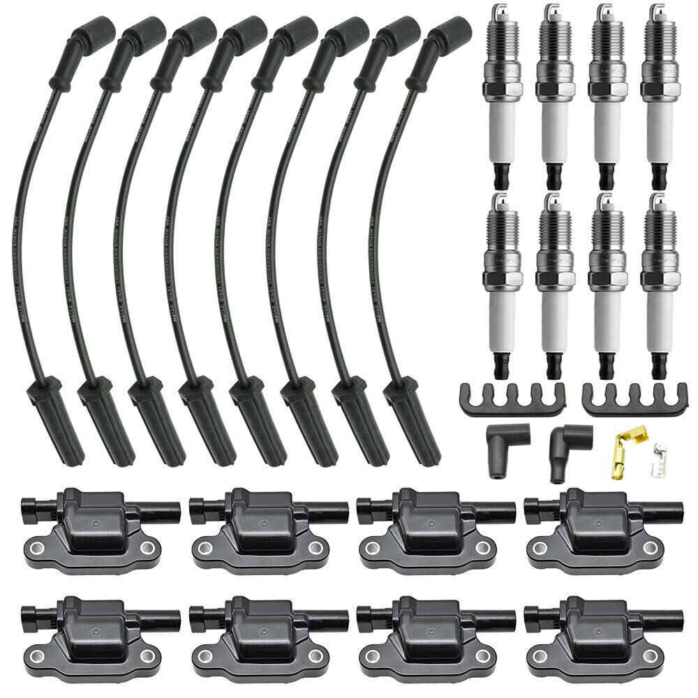 8Pc Square Ignition Coil + Spark Plug + Wires For Chevy Silverado 1500 Tahoe GMC