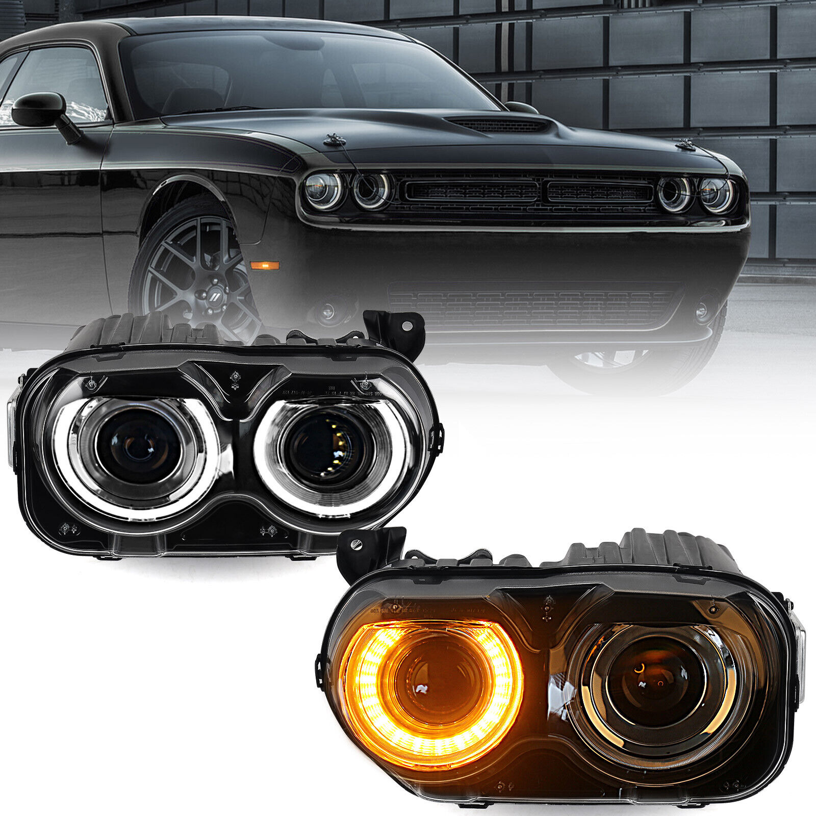 Left &Right For 2015-2022 Dodge Challenger HID/Xenon Headlights Assembly w/Bulbs