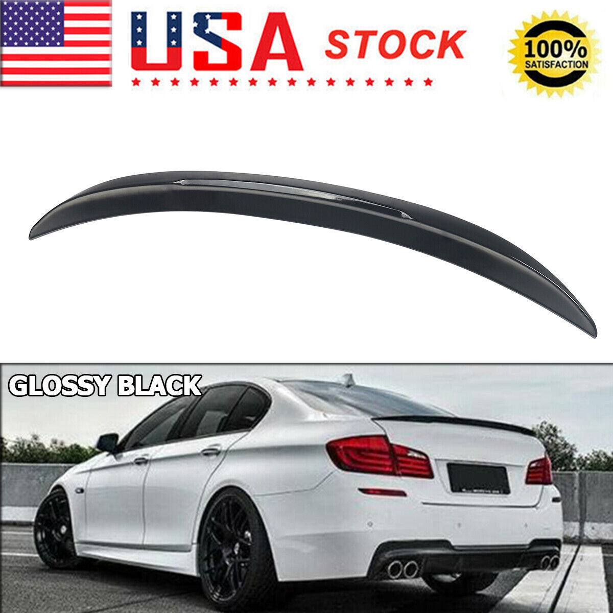 For 10-16 BMW F10 5 Series 535i 528i Trunk Lip Rear Glossy Black M5 Spoiler Wing