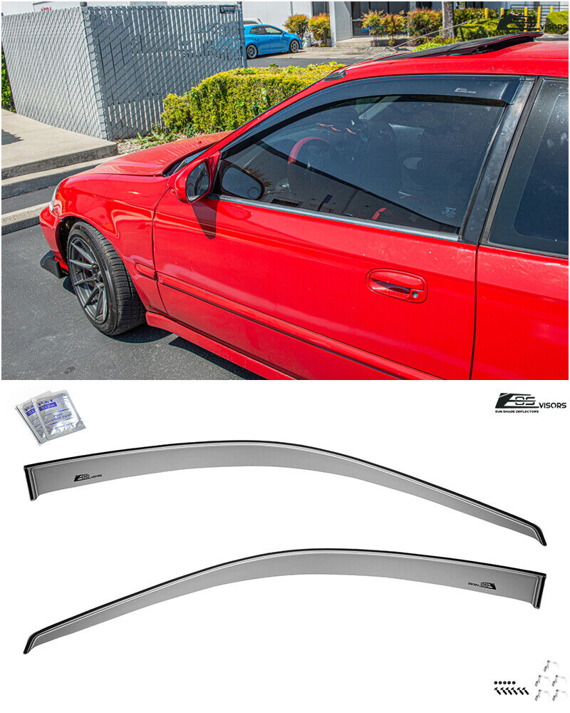 For 96-00 Civic EK Coupe 2Dr CLIP-ON JDM Style Rain Guard Shield Window Visors