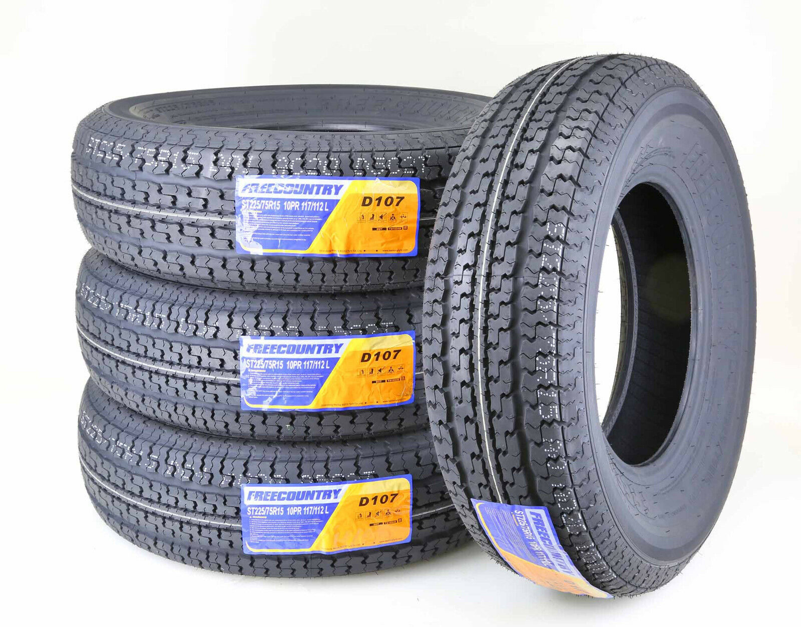 Trailer Tires ST225/75R15 Free Country Radial 10 Ply LR E w/Scuff Guard - Set 4