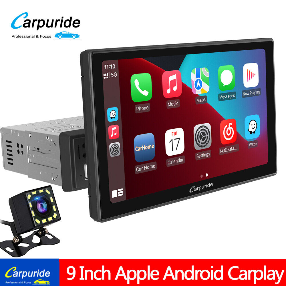 Carpuride Single 1Din Car Stereo Radio Apple CarPlay Android 9\