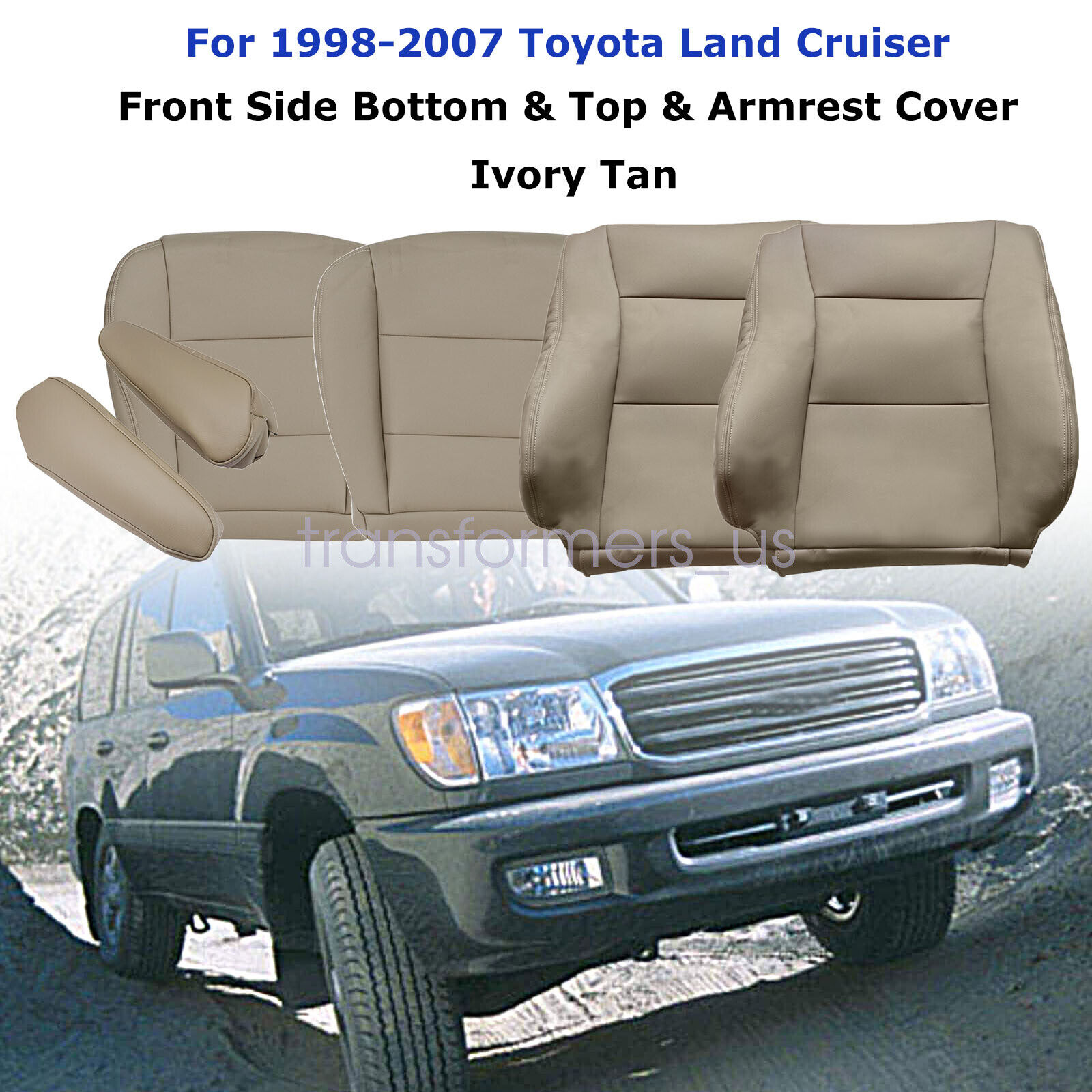 For 1998-2007 Toyota Land Cruiser Driver /Passenger Leather Seat Cover Ivory Tan