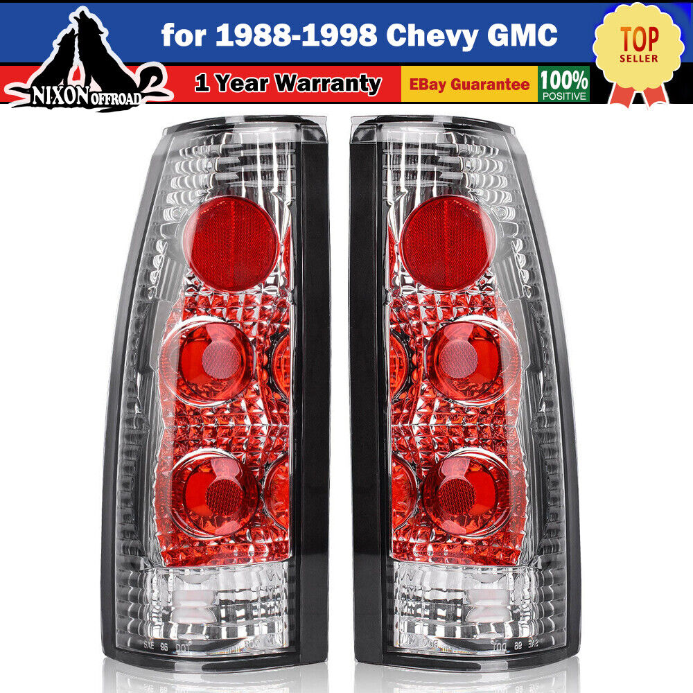 Tail Lights for 1988-1998 Chevy GMC C/K 1500 2500 3500 Chrome Clear Rear Lamps