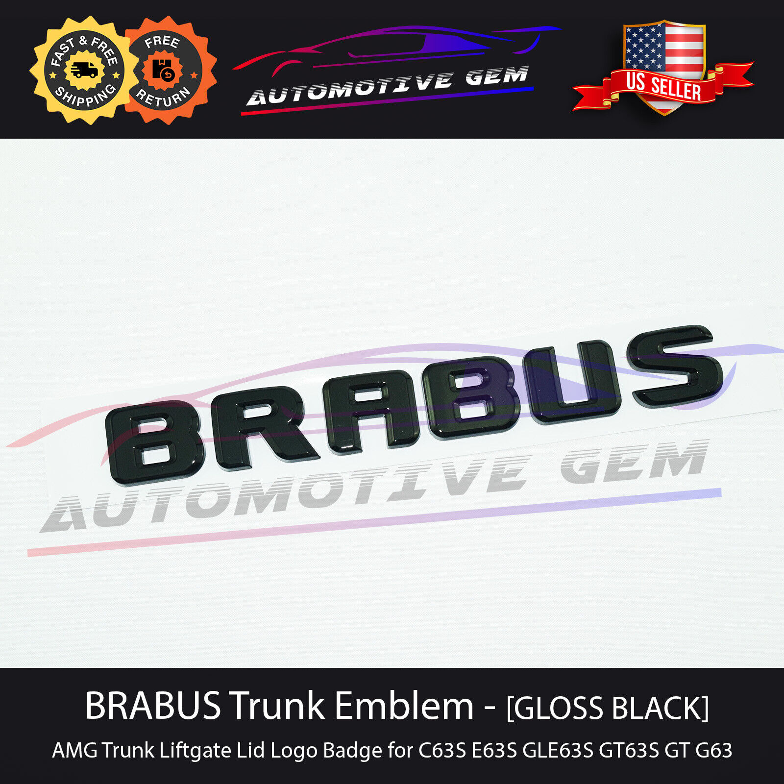 OEM BRABUS Emblem GLOSS BLACK Rear Trunk Luggage Lid Logo Badge AMG C63 G63 E63S