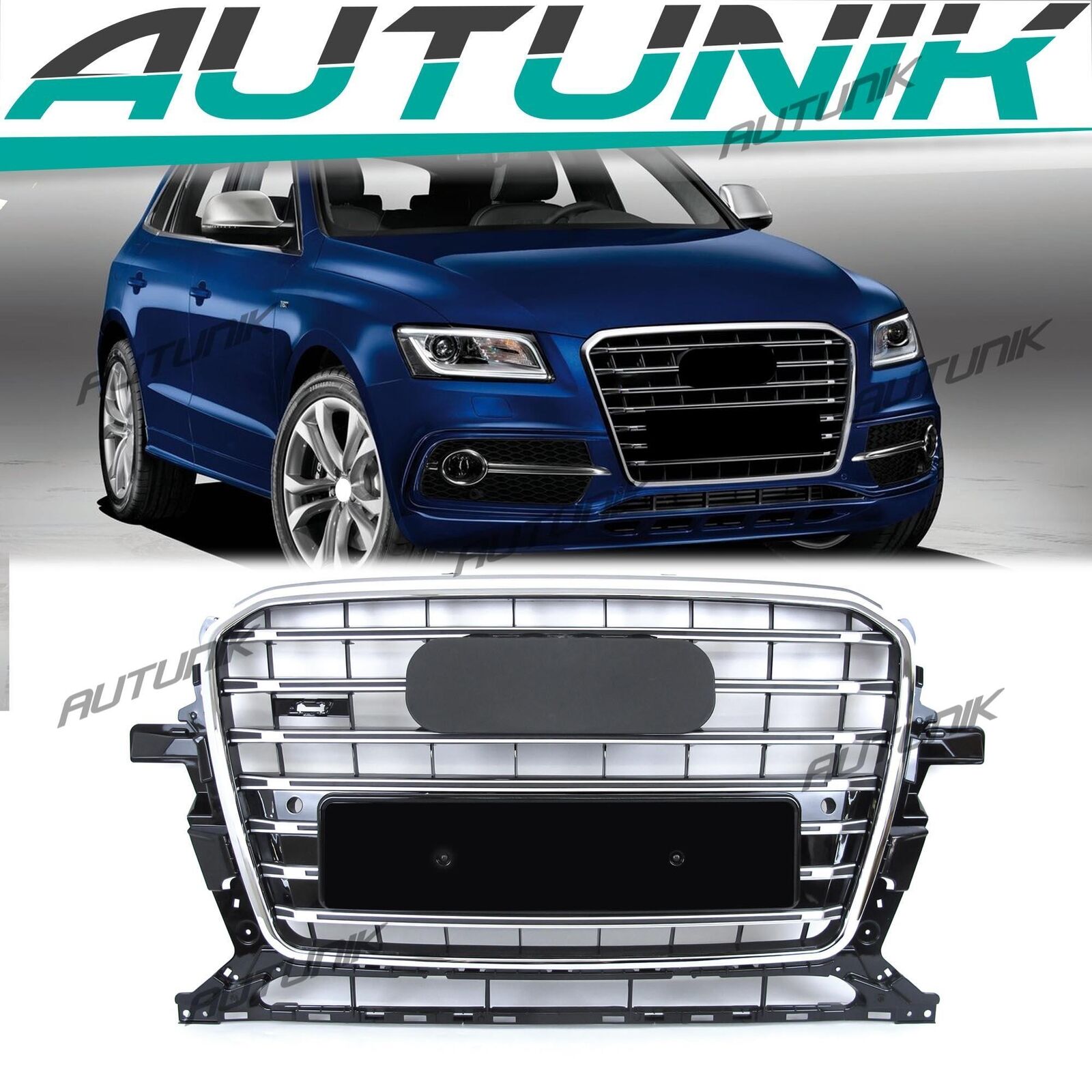 SQ5 Style Chrome Front Grill For Audi Q5 2013-2017 Non S-Line