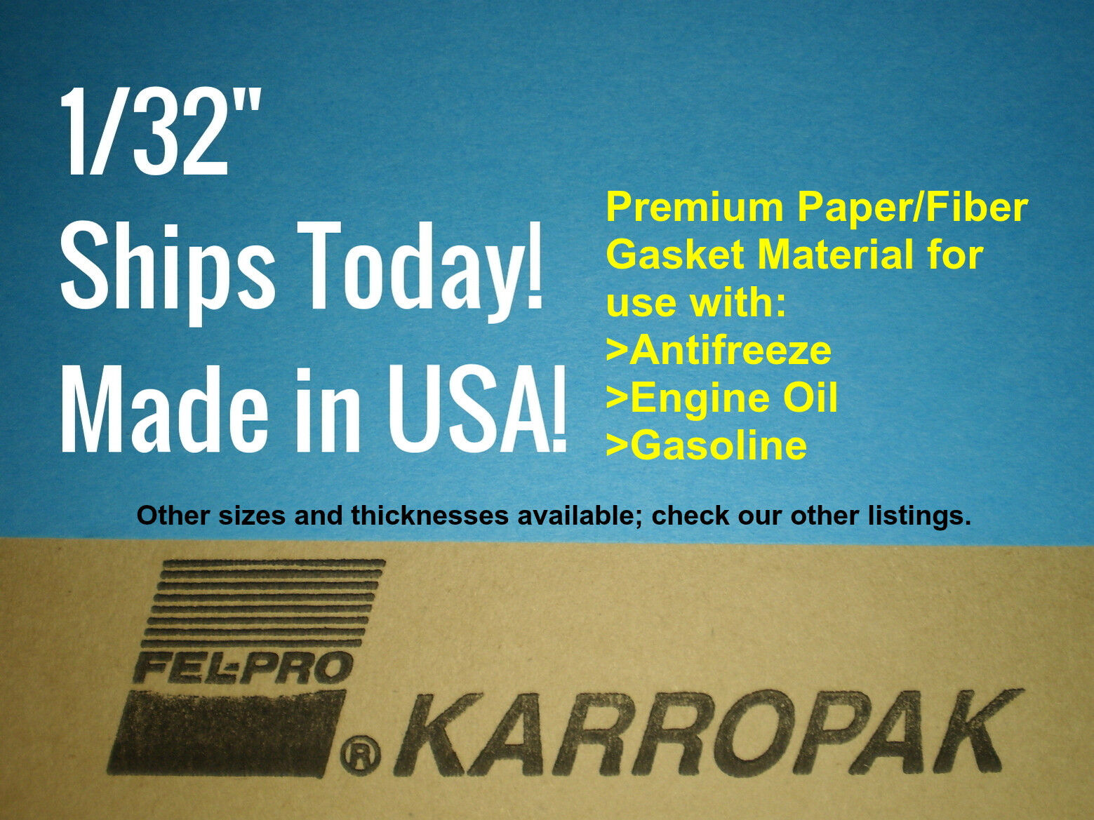 3 PACK of 1/32 6x9 Paper Fiber Gasket Material Fel-Pro Engine Car Truck Gas Oil