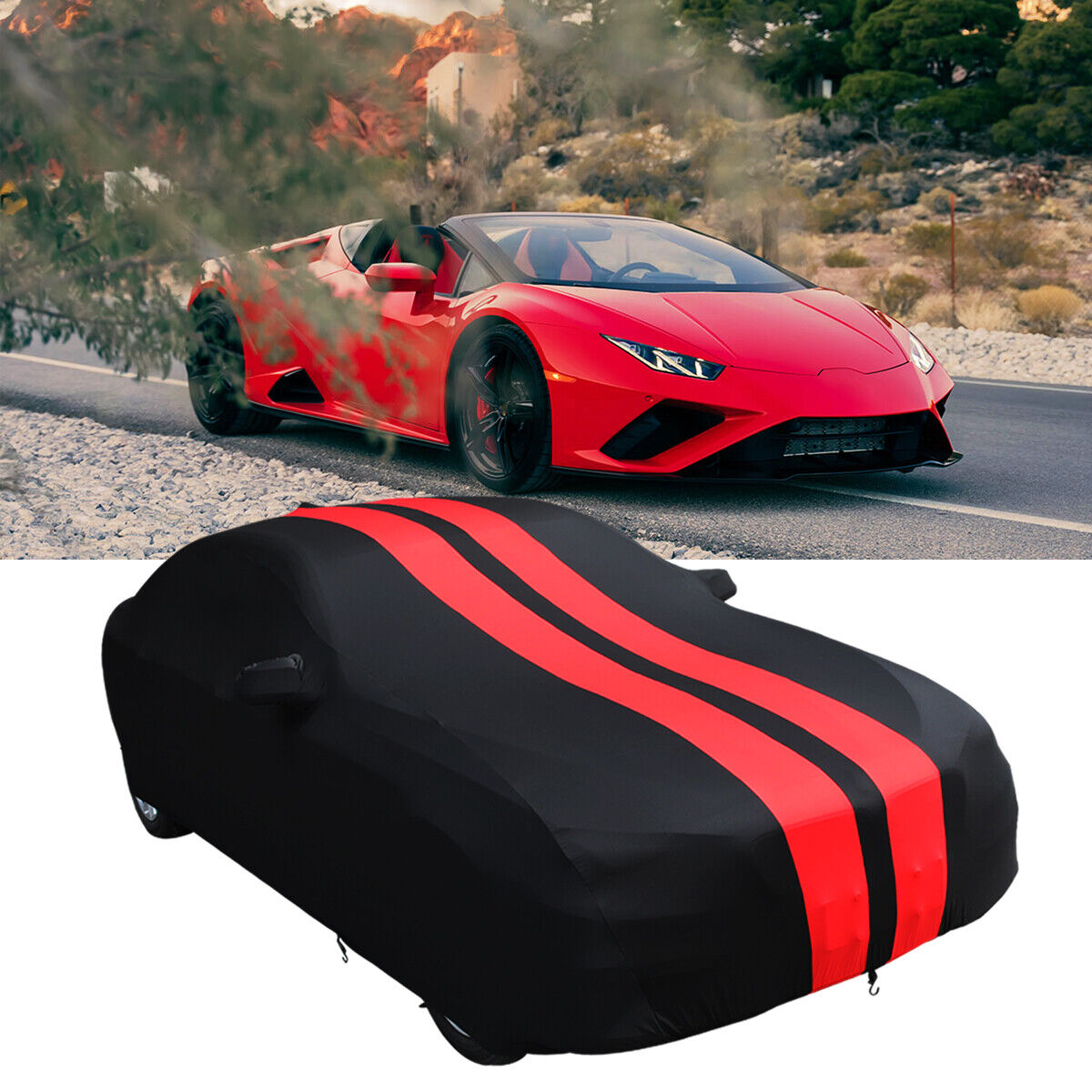 For Lamborghini Huracan Full Car Cover Satin Stretch Dust Proof Indoor Red-Strip