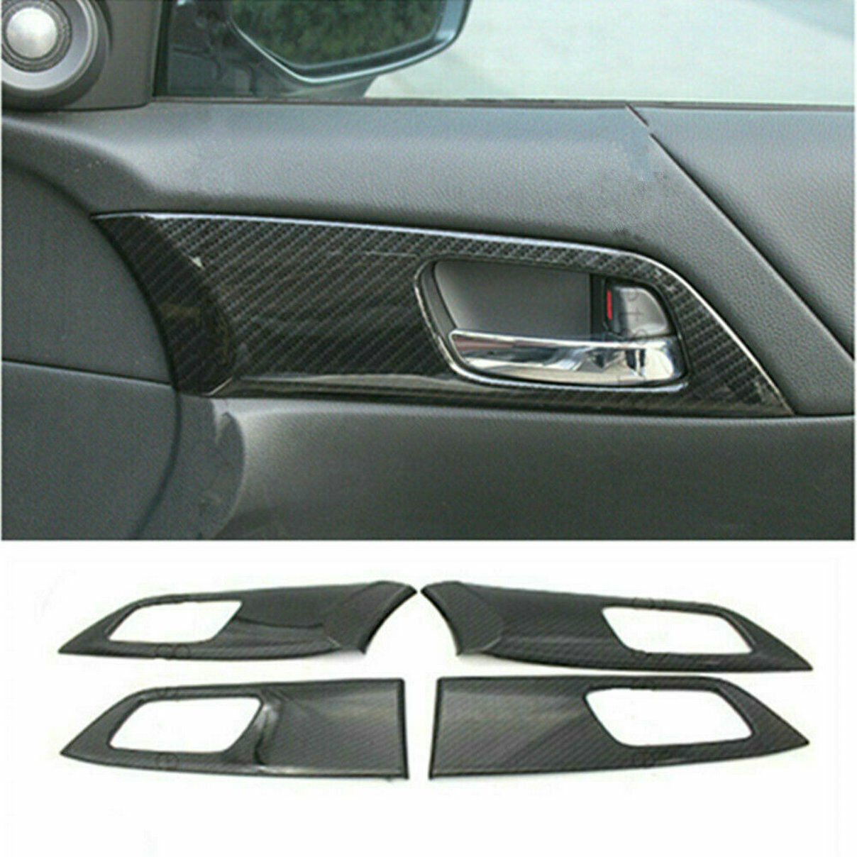 4x Carbon Fiber Color Inner Door Handle Panel Cover Trim For 13-17 Honda Accord