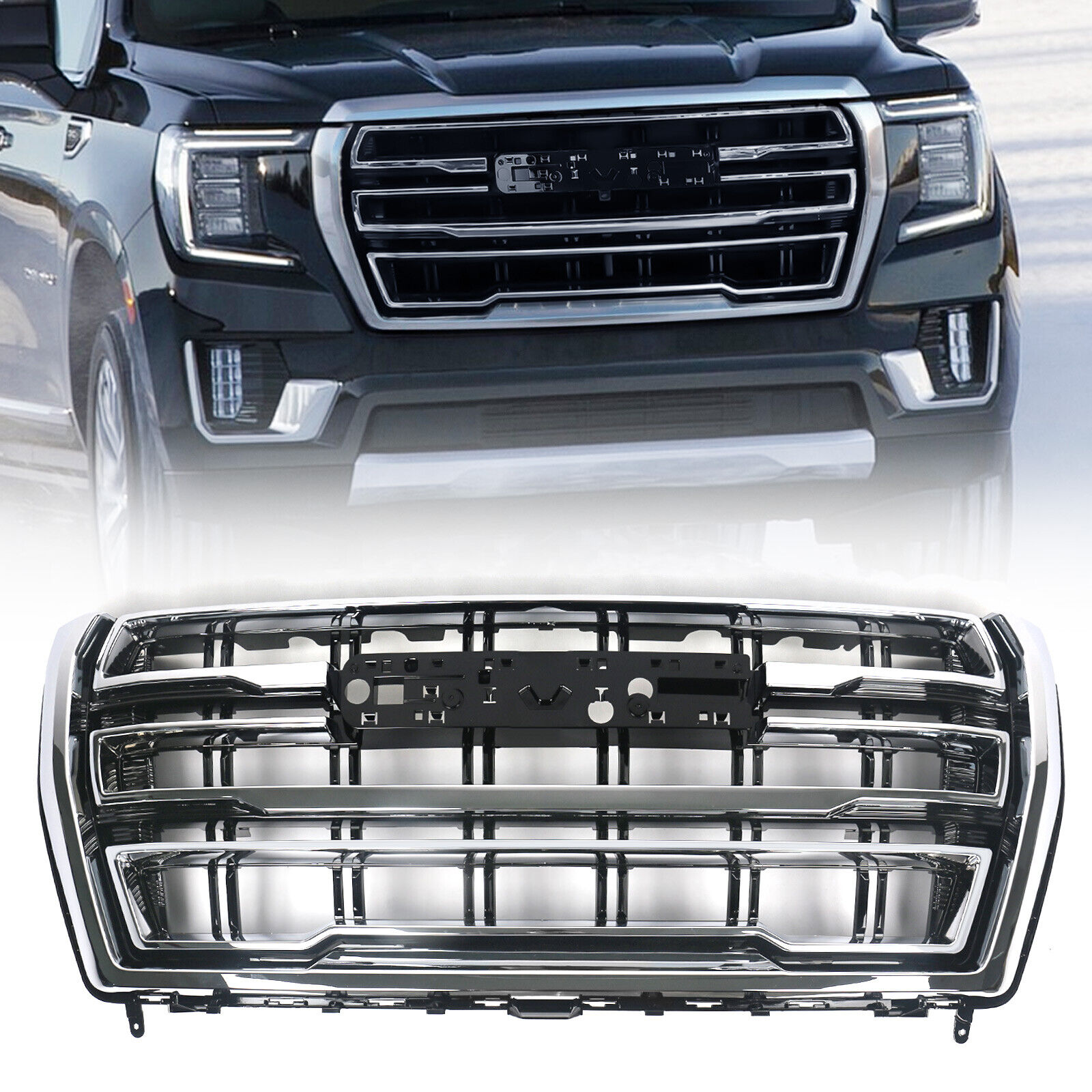 Chrome grille Fits 2021 2022 2023 GMC YUKON XL SLT AT4 Front Bumper Hood Grill