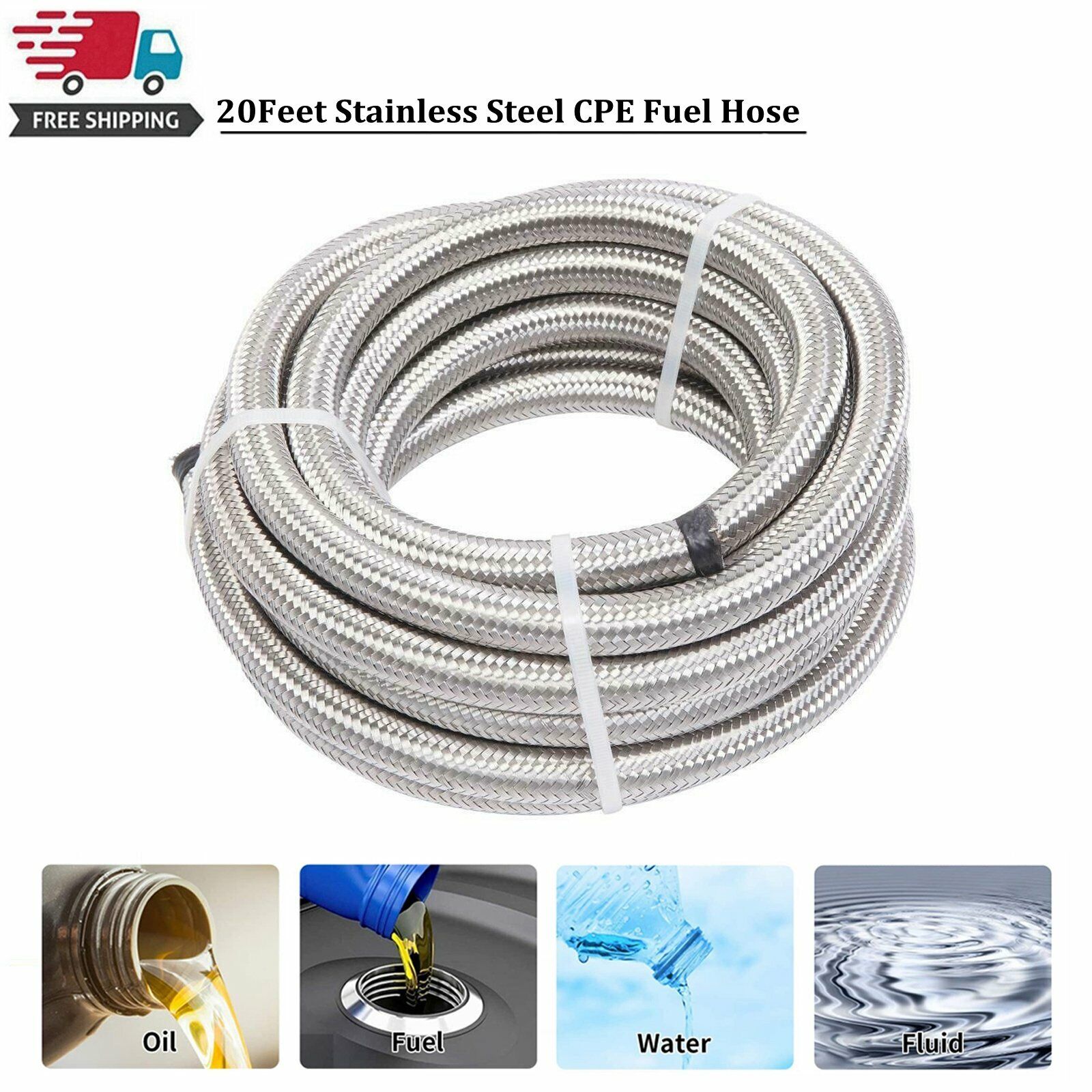 20 Feet AN6 Stainless Steel Braided Fuel Hose 6AN CPE Line For Oil Gas Water Air