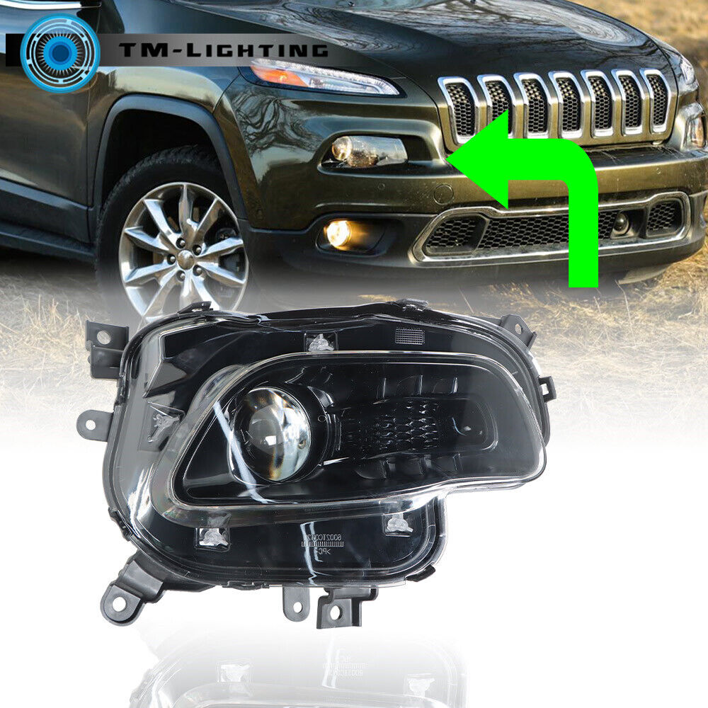 For 2014-2017 2018 Jeep Cherokee Halogen Black Headlight Headlamp Passenger Side