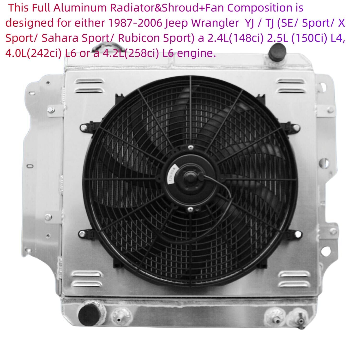 CC2101 3Row Aluminum Radiator+Fan Shroud For 1987-2006 Jeep Wrangler,TJ,YJ,L4,L6