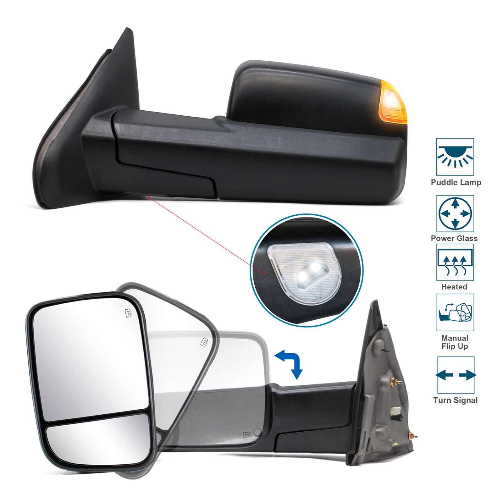 Tow Mirrors Fit 03-08 Dodge Ram 1500 2500 3500 Power Heated Signal Puddle Lamp