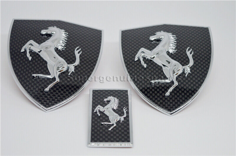 Ferrari Carbon Fiber Fender Shield & Front Bonnect badge Emblem Kit New
