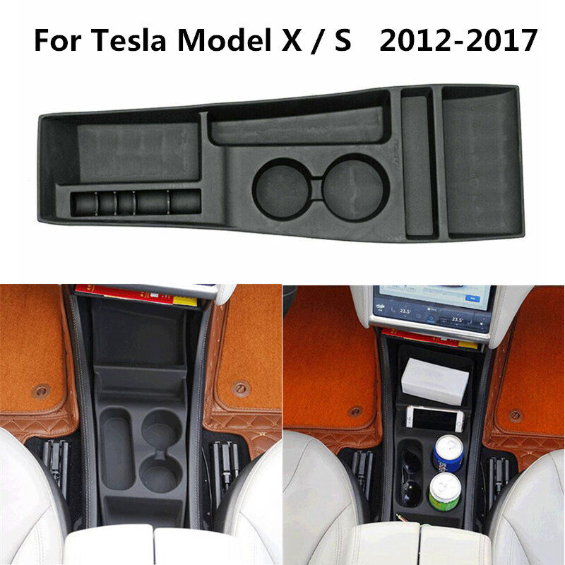 1x Silicone Storage Box Black Front Center Console For Tesla Model X S 2012-2017