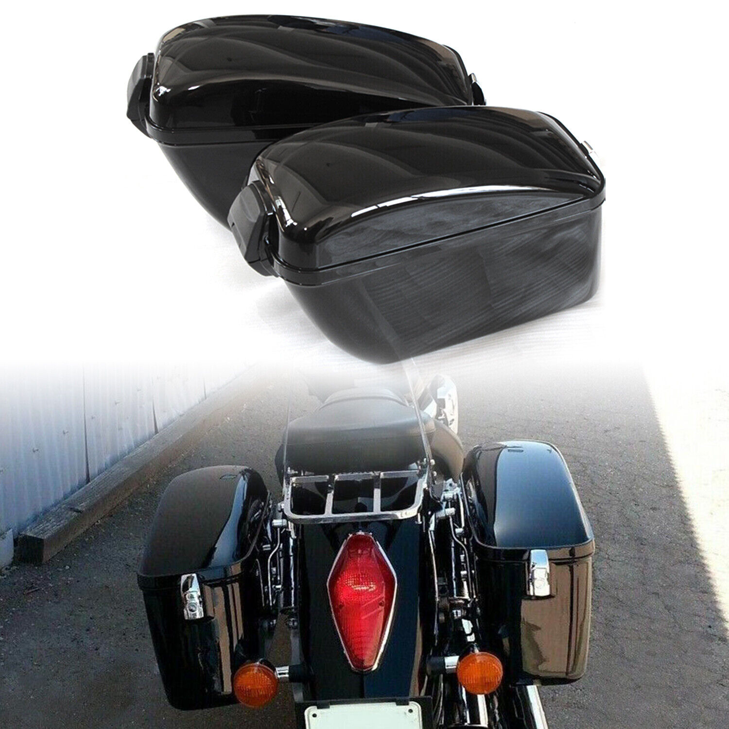 Black Motorcycle Hard Saddle Bags For Harley Dyna Electra Glide Honda Shadow