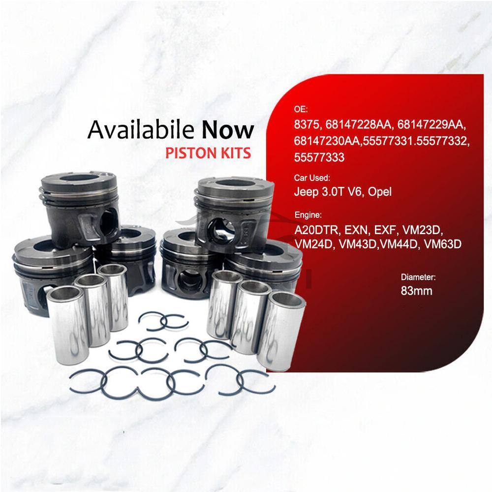6pcs Pistons & Rings Set 68147228AA STD 83mm for Jeep Grand Cherokee 3.0T V6 EXF