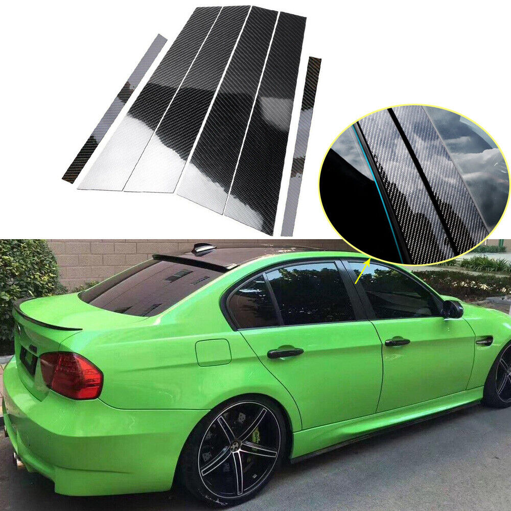 5D Carbon Fiber Pattern Window Pillar Strip Trim Decal For BMW 3-Series E90