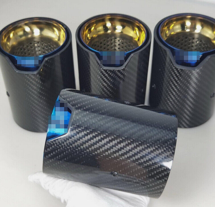 NEW 4PC FOR 2015-2019 BMW F80 M3 F82 M4 CARBON FIBER STAINLESS TIPS 70MM
