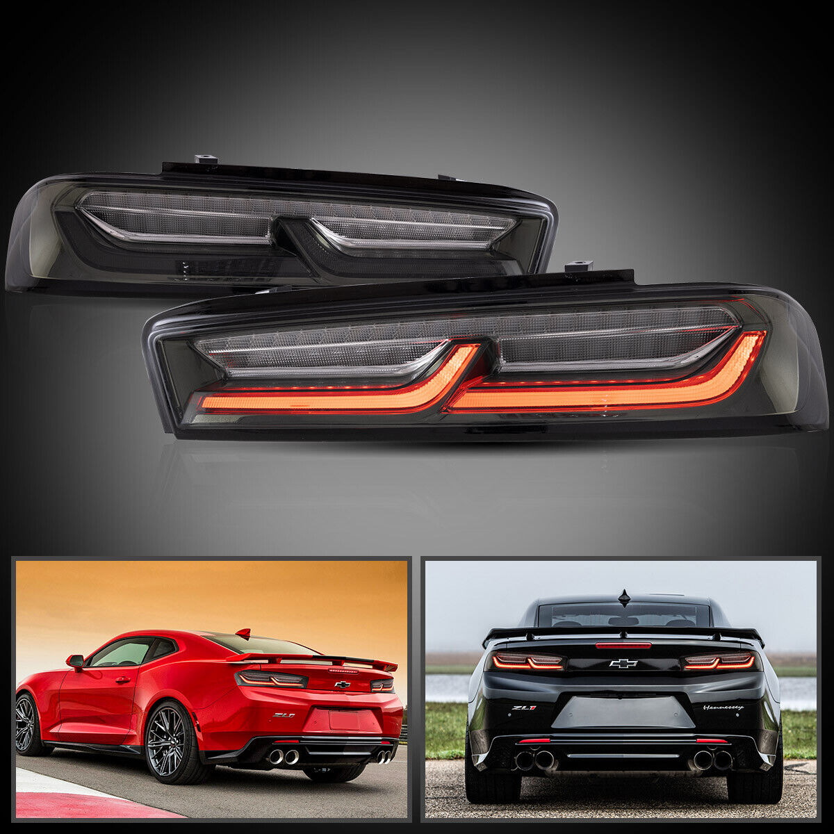 Pair LED Smoked Tail Lights For Chevy Camaro 2016-2018 w/Sequential Singal