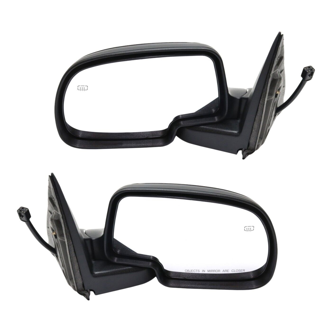 Side View Mirrors Power Heated Smooth Black with Puddle Pair For 00-02 Chevy GMC