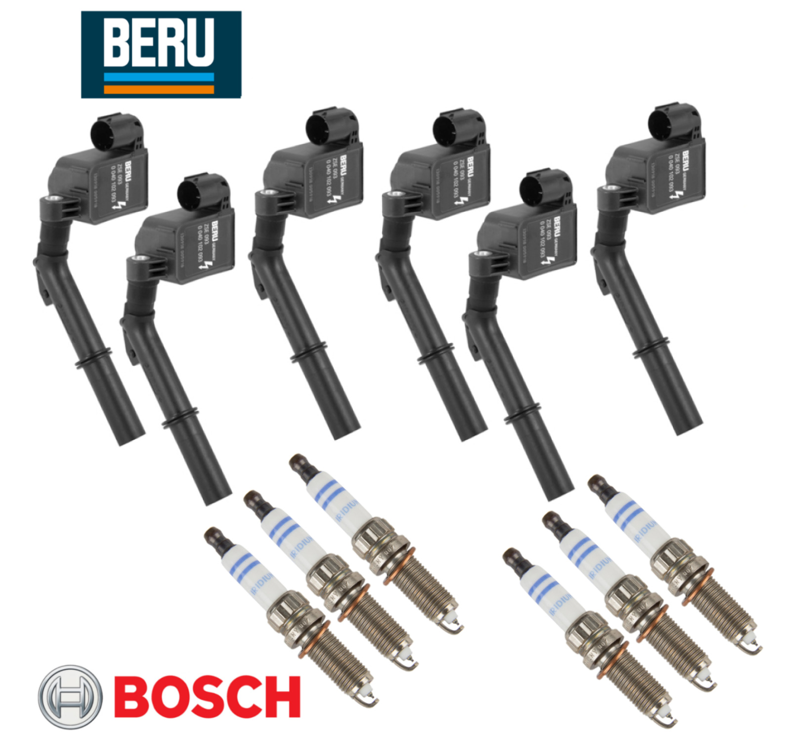 OEM Ignition Coil + Spark Plug Double Iridium (6sets) Beru Bosch for Mercedes V6