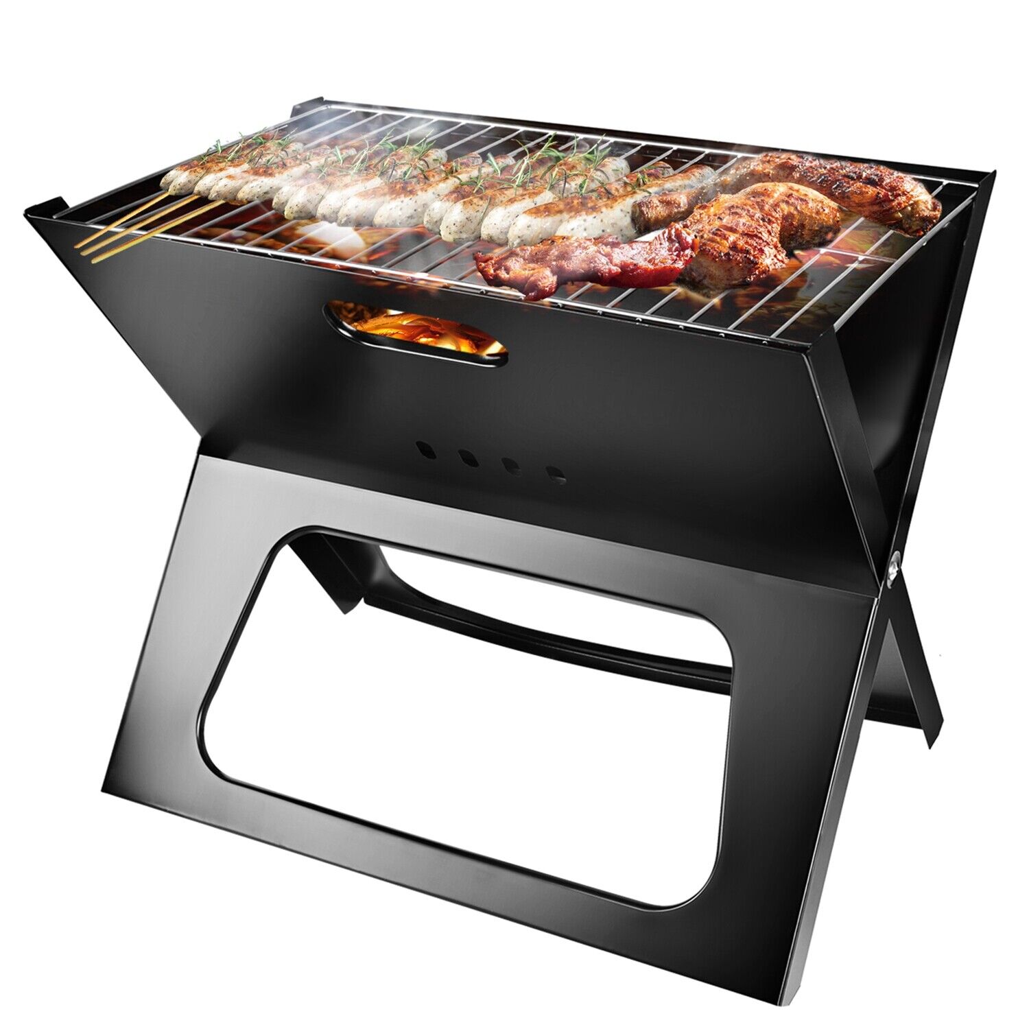 Foldable Compact Barbecue BBQ Grill Charcoal Stove Shish Kabob Camping Cooker
