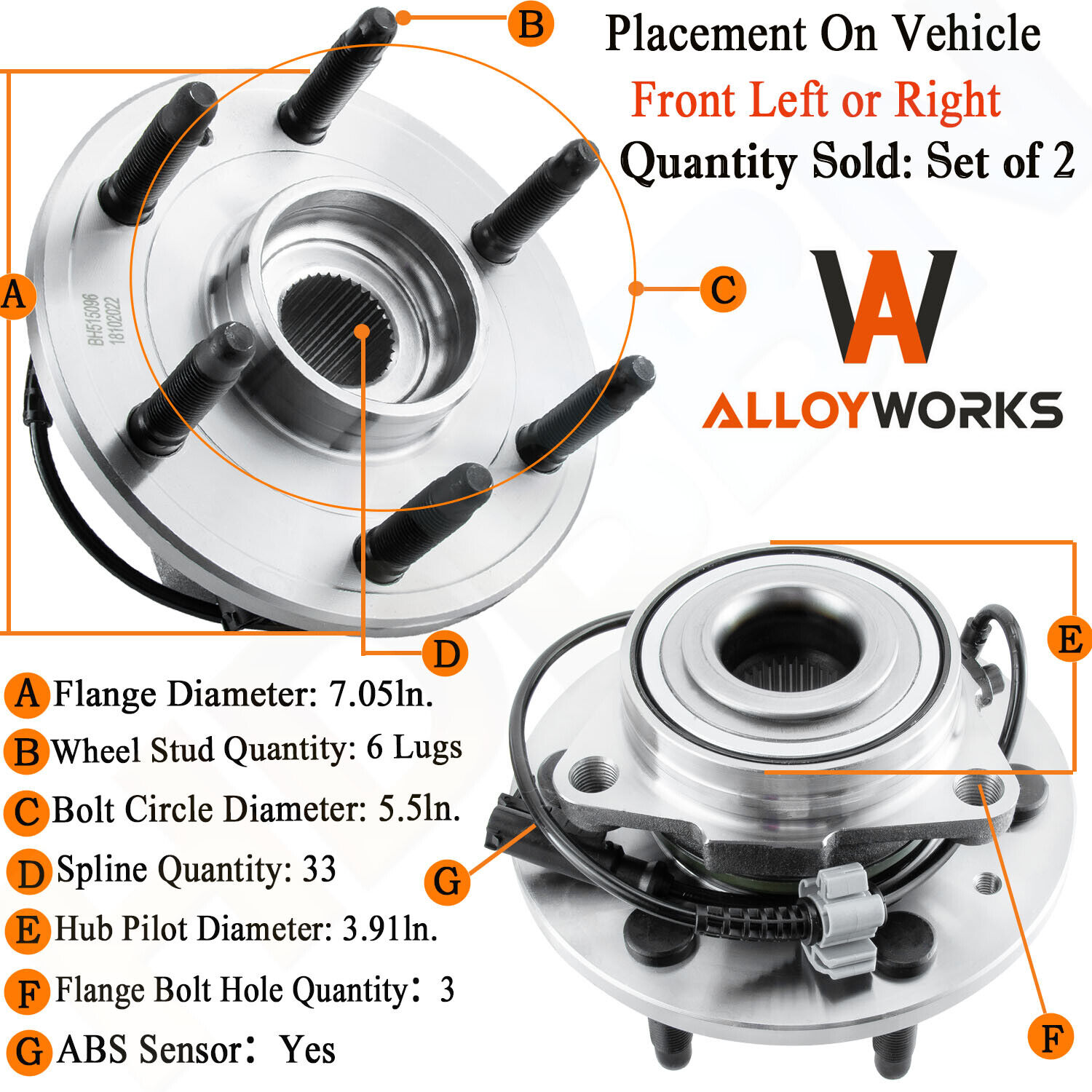 AWD Front Wheel Hub Bearings for 2007-2014 Chevy Silverado GMC Sierra 1500 Tahoe