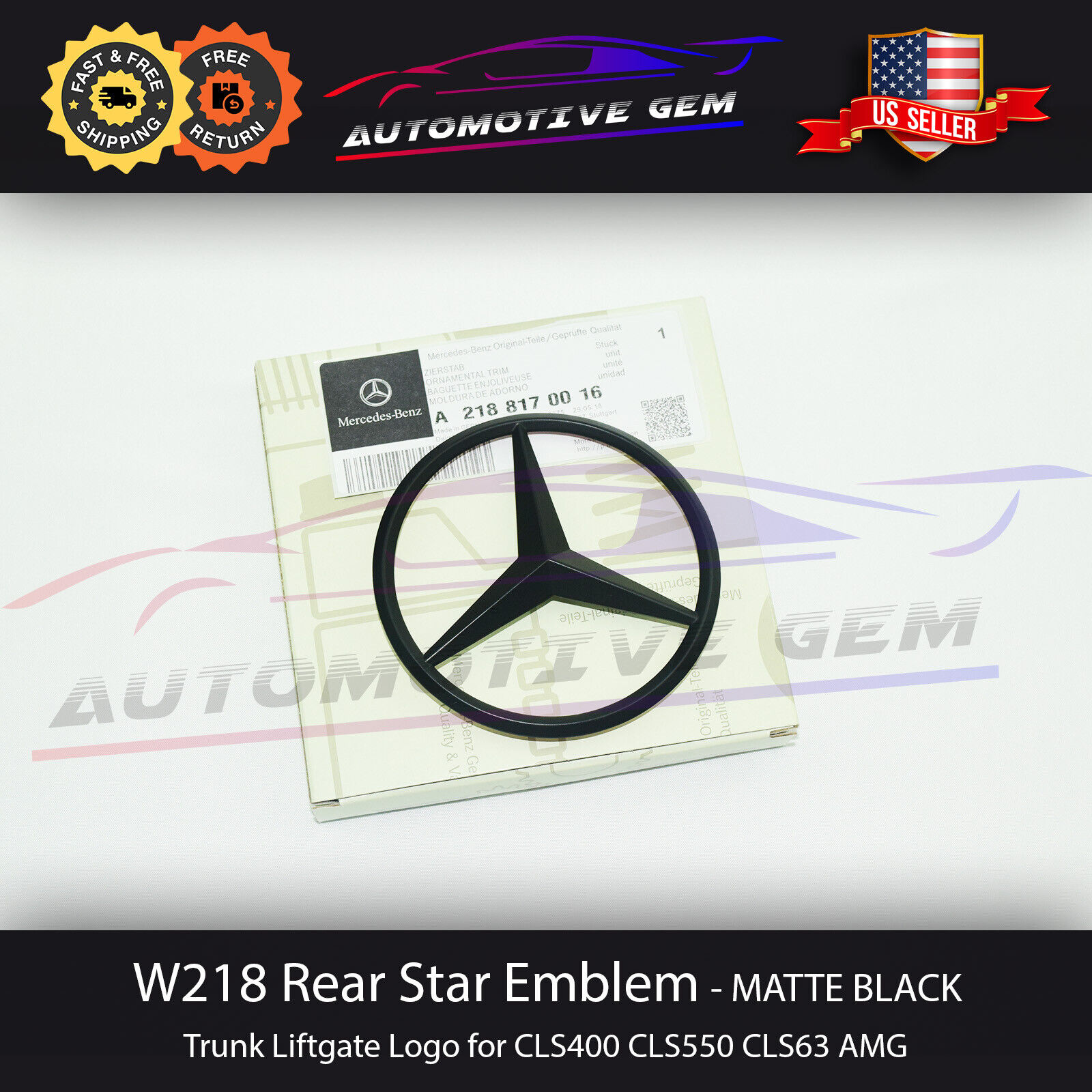 W218 Mercedes Matte BLACK Star Emblem Rear Trunk Lid Logo Badge AMG CLS63 CLS550