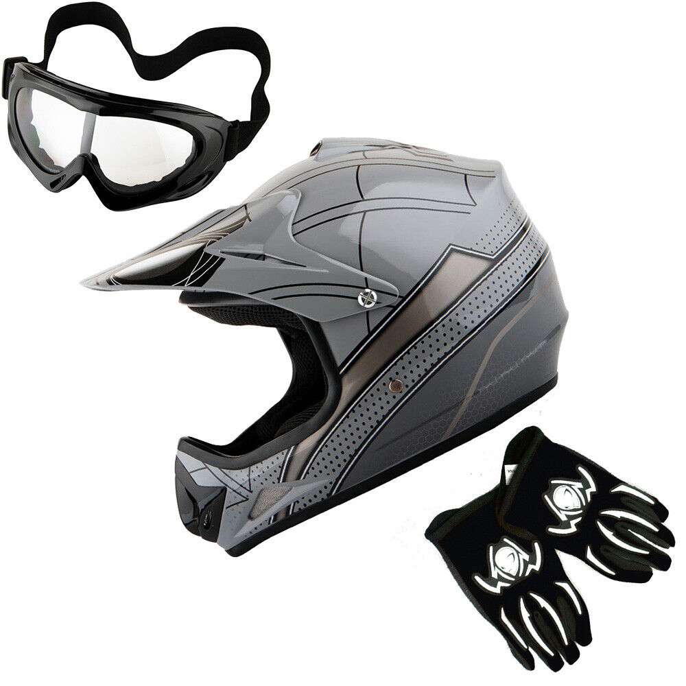 Youth Motocross Helmet Kids Spider MX BMX ATV Bike +MX Goggle+MX Glove Bundle