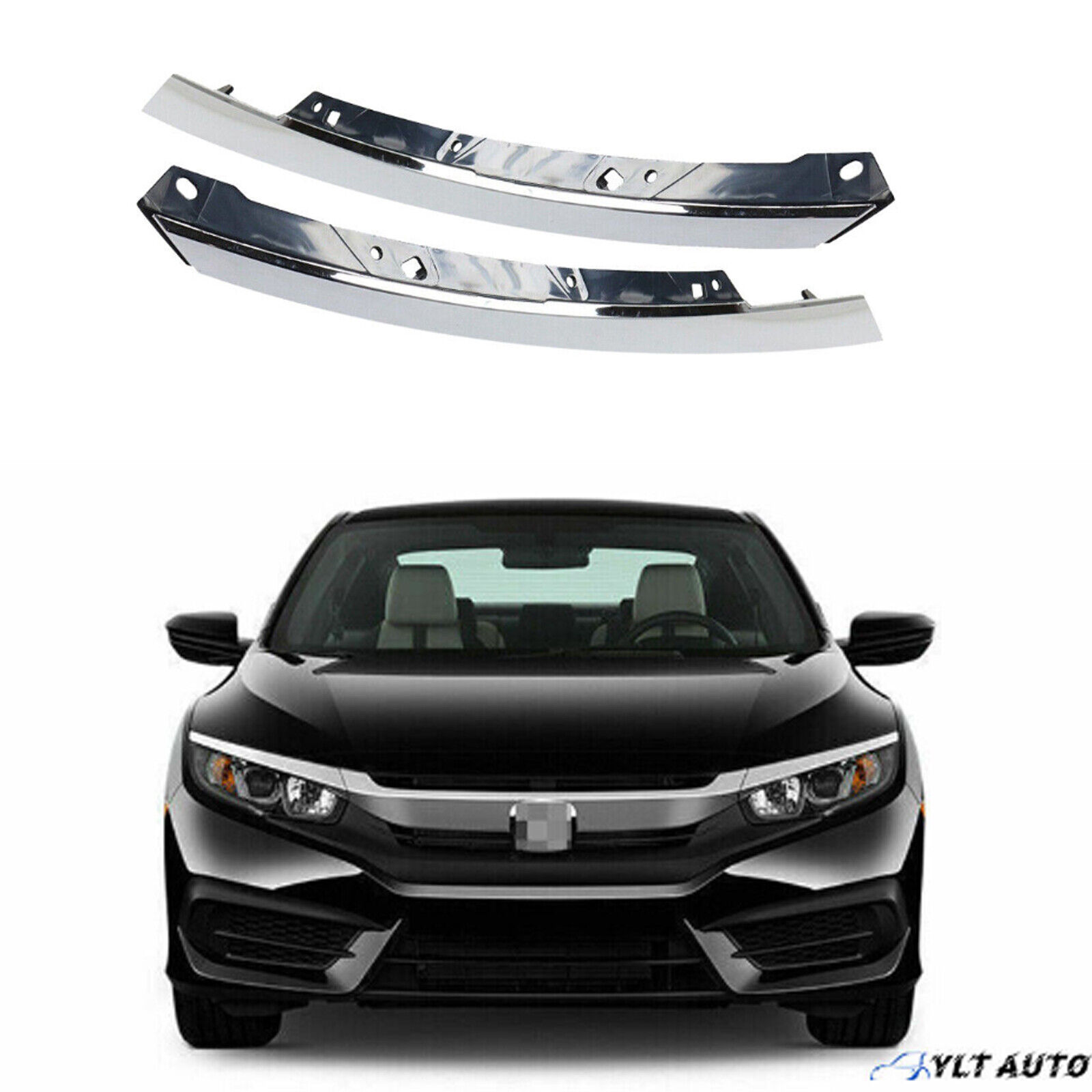 Fits 2016 2017 2018 Honda Civic Chrome Front Headlight Eyelid Molding Trim Set
