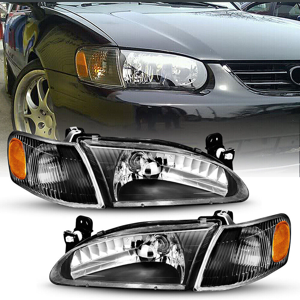 Fits 1998-2000 Toyota Corolla Black Headlights+Corner Lamps Signal Left+Right