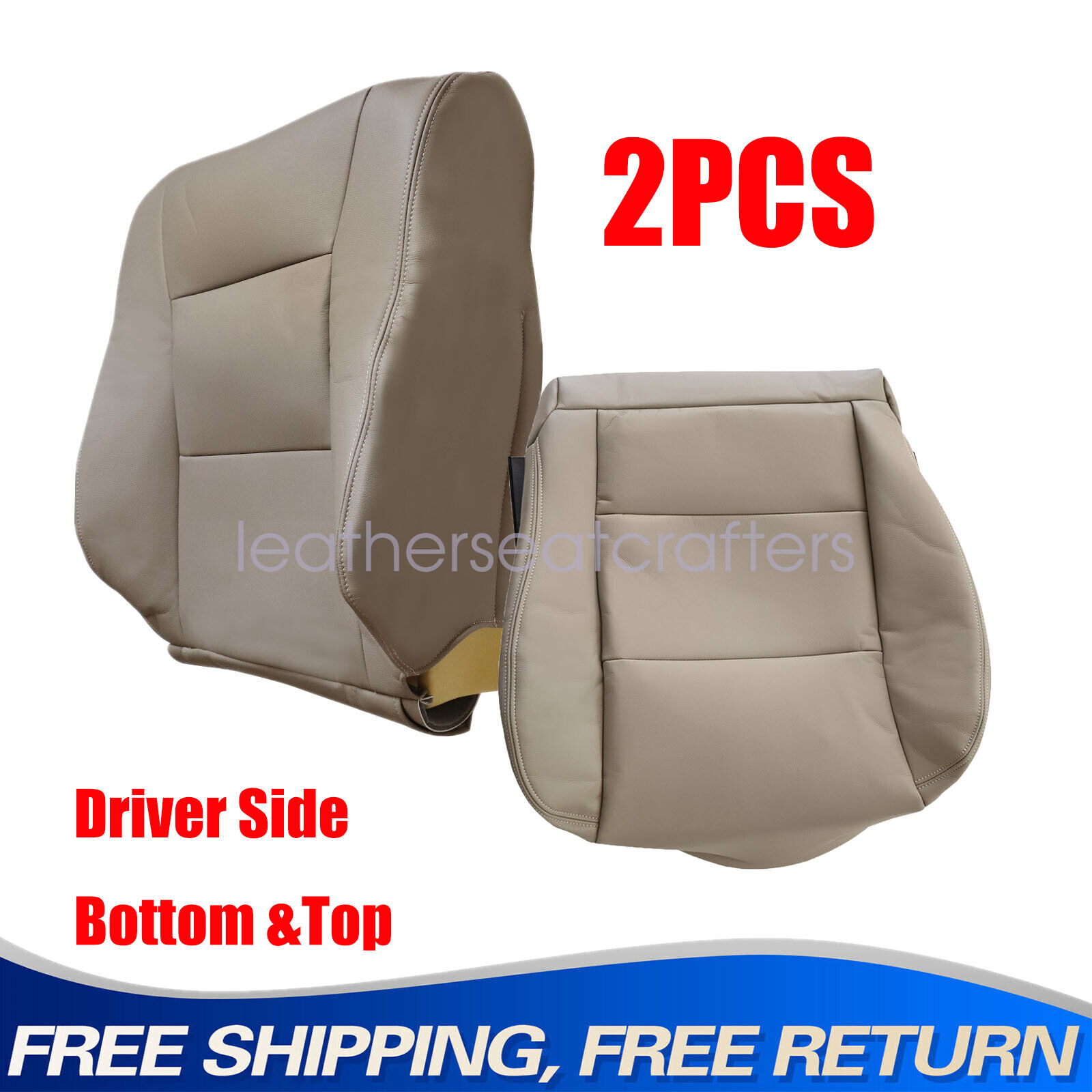 For 1998-2006 2007 Toyota Land Cruiser Driver Leather Bottom +Top Seat Cover Tan