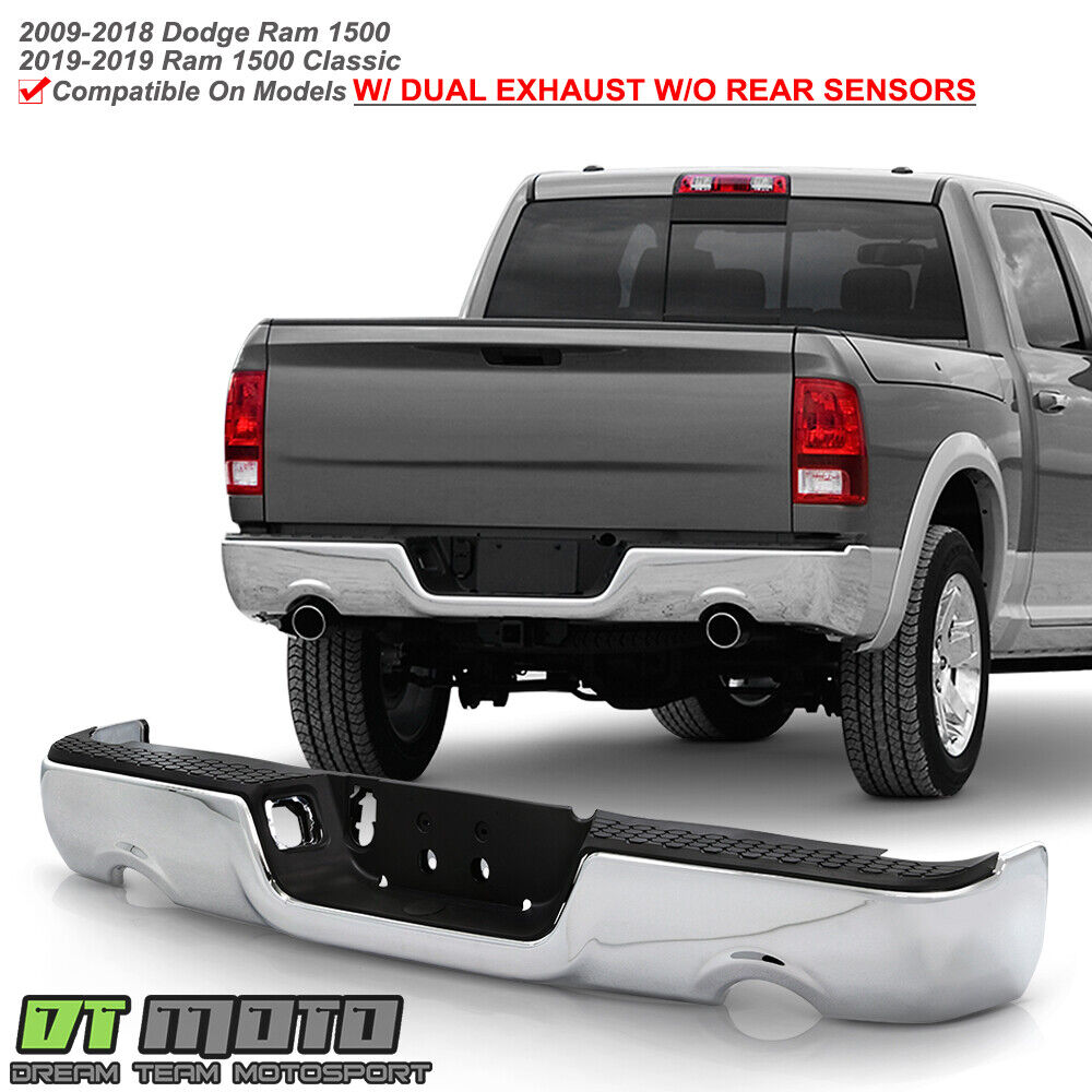 2009-2018 Dodge Ram 1500 Dual Exhaust w/o Sensor Holes Chrome Rear Step Bumper