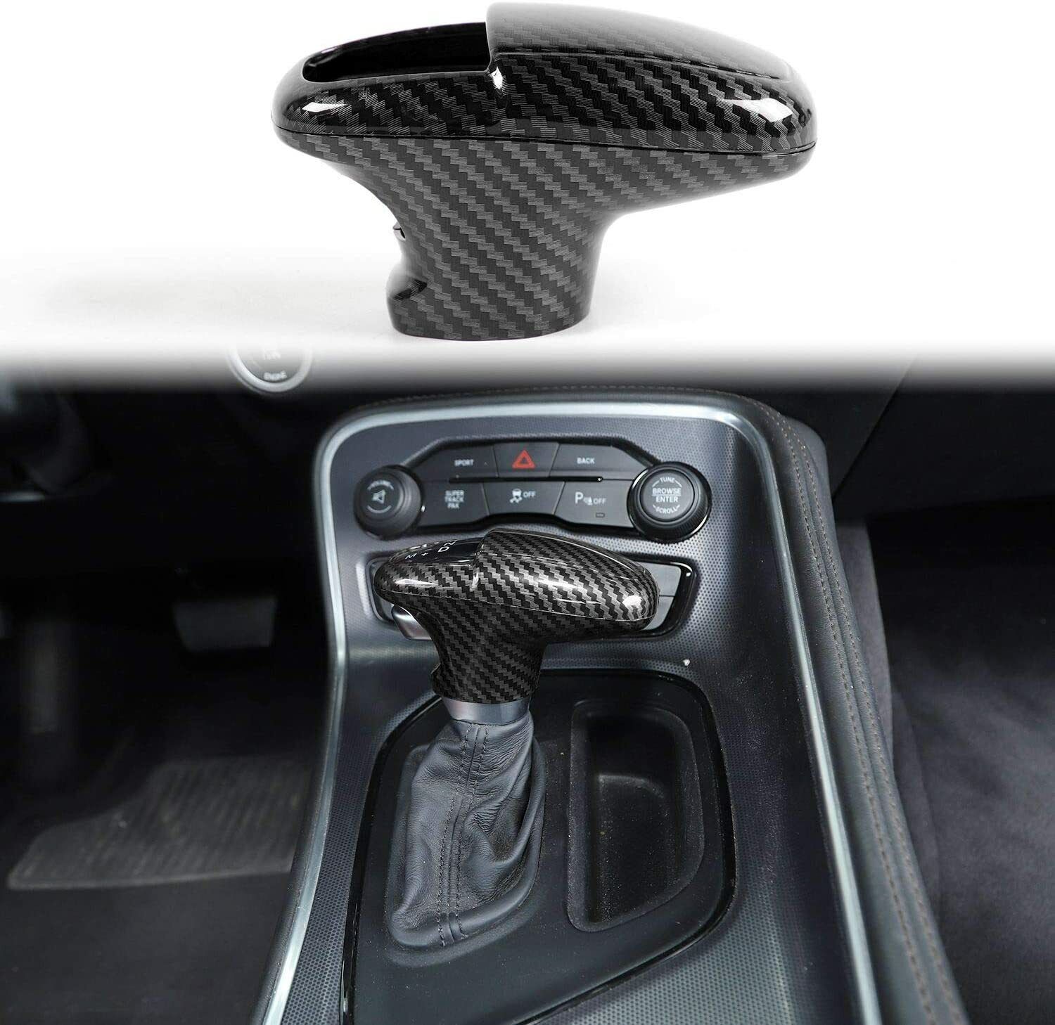 Carbon Fiber Gear Shift Knob Decor Cover Trim for Dodge Challenger/Charger 2015+