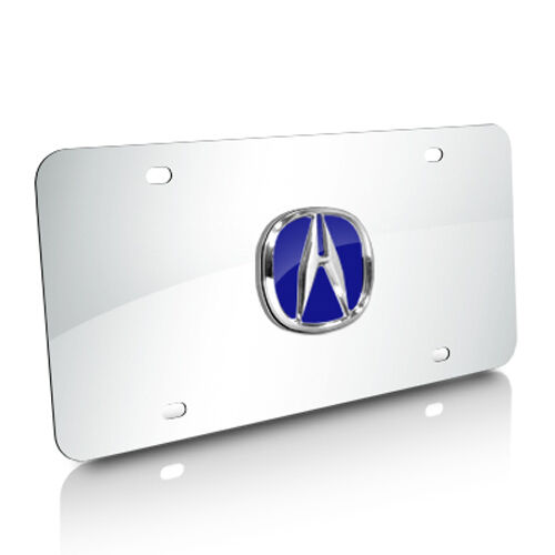 Acura 3D Blue Logo Chrome Stainless Steel Auto License Plate