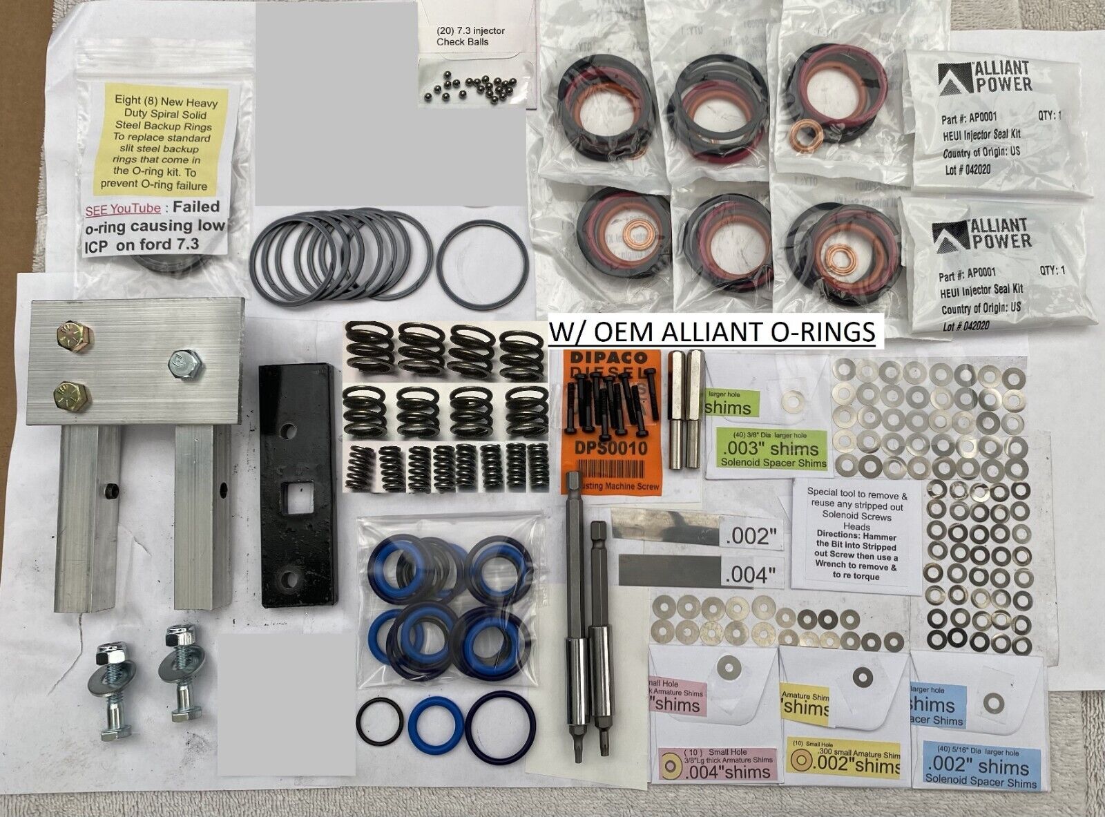 7.3L P.S. injector deluxe rebuild KIT w/ clamp, tools, springs & OEM ext seals