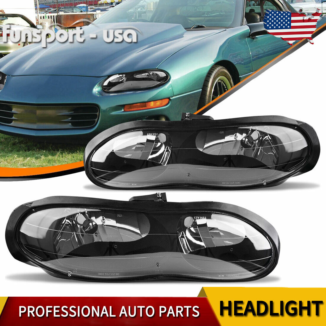 Black Headlights Assembly Fits For 1998-2002 Chevy Camaro Z28 Z28 SS 2-Door