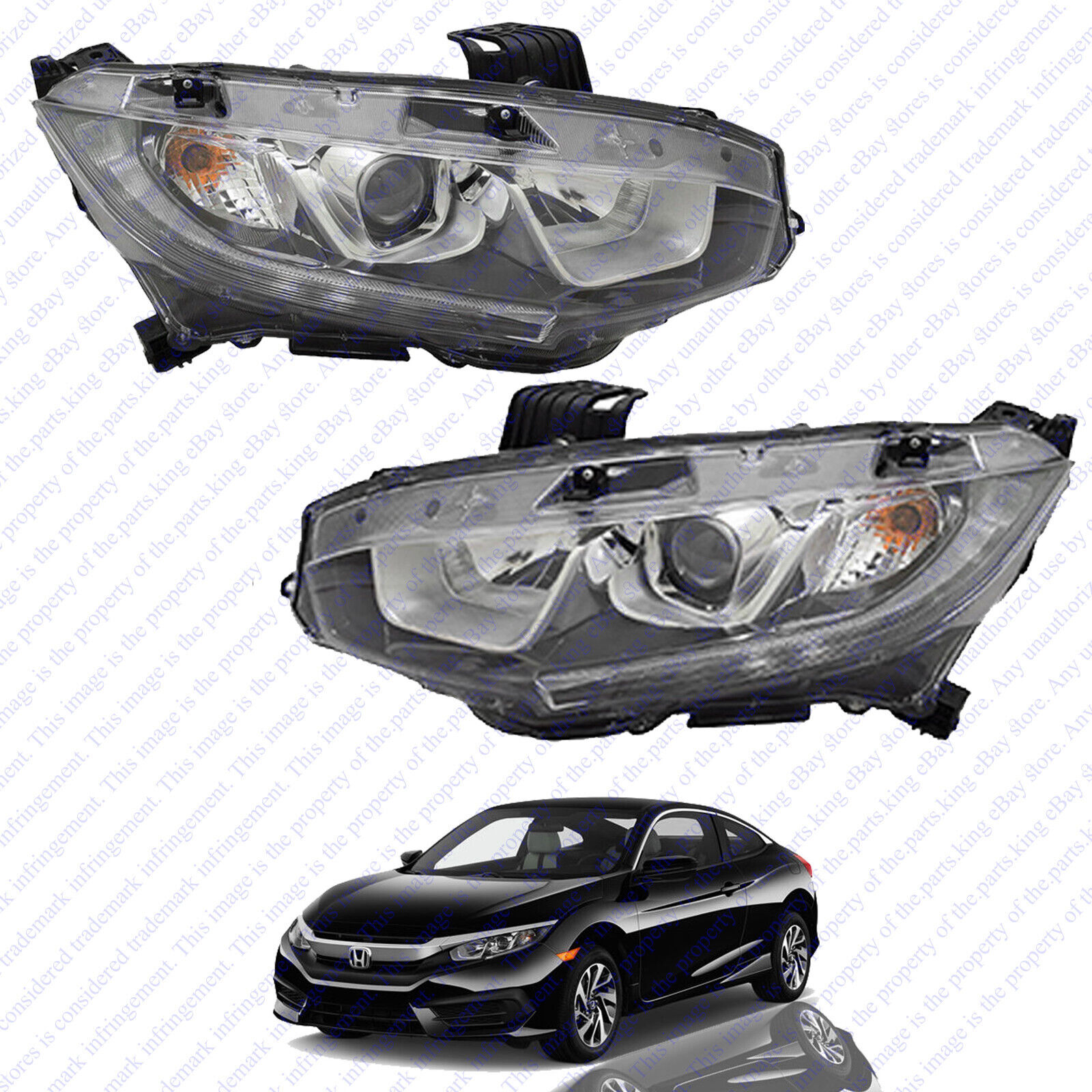 For 2016 2021 Honda Civic Halogen LED Headlights ABS Assembly Left Right Set 2Pc