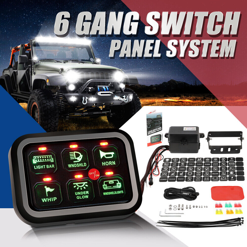 6 Gang On-Off  Switch Panel Green LED for Jeep Wrangler JK JKU 2007-17 vs 8-Gang