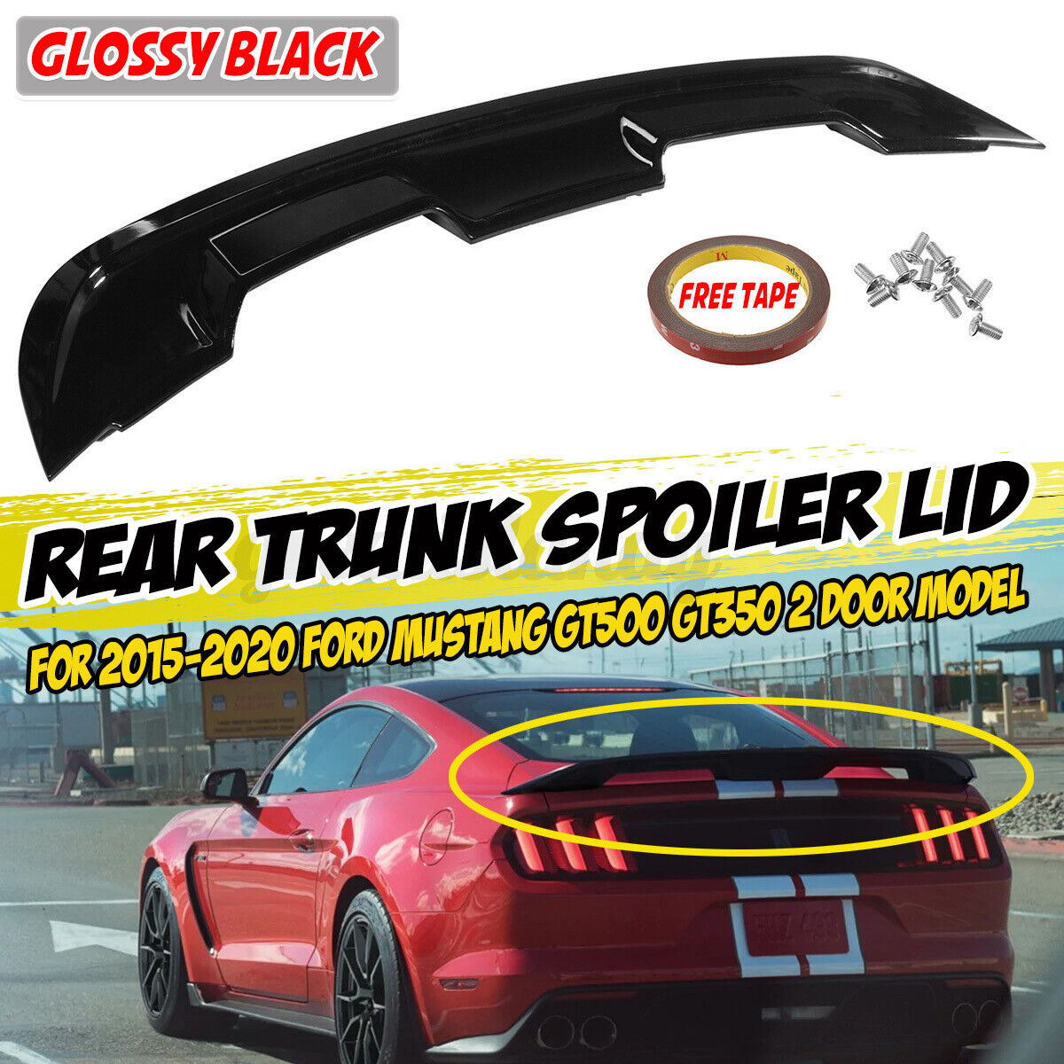 GT500 GT350 Style Rear Trunk Spoiler Wing Black For Ford Mustang Coupe 2015-2023
