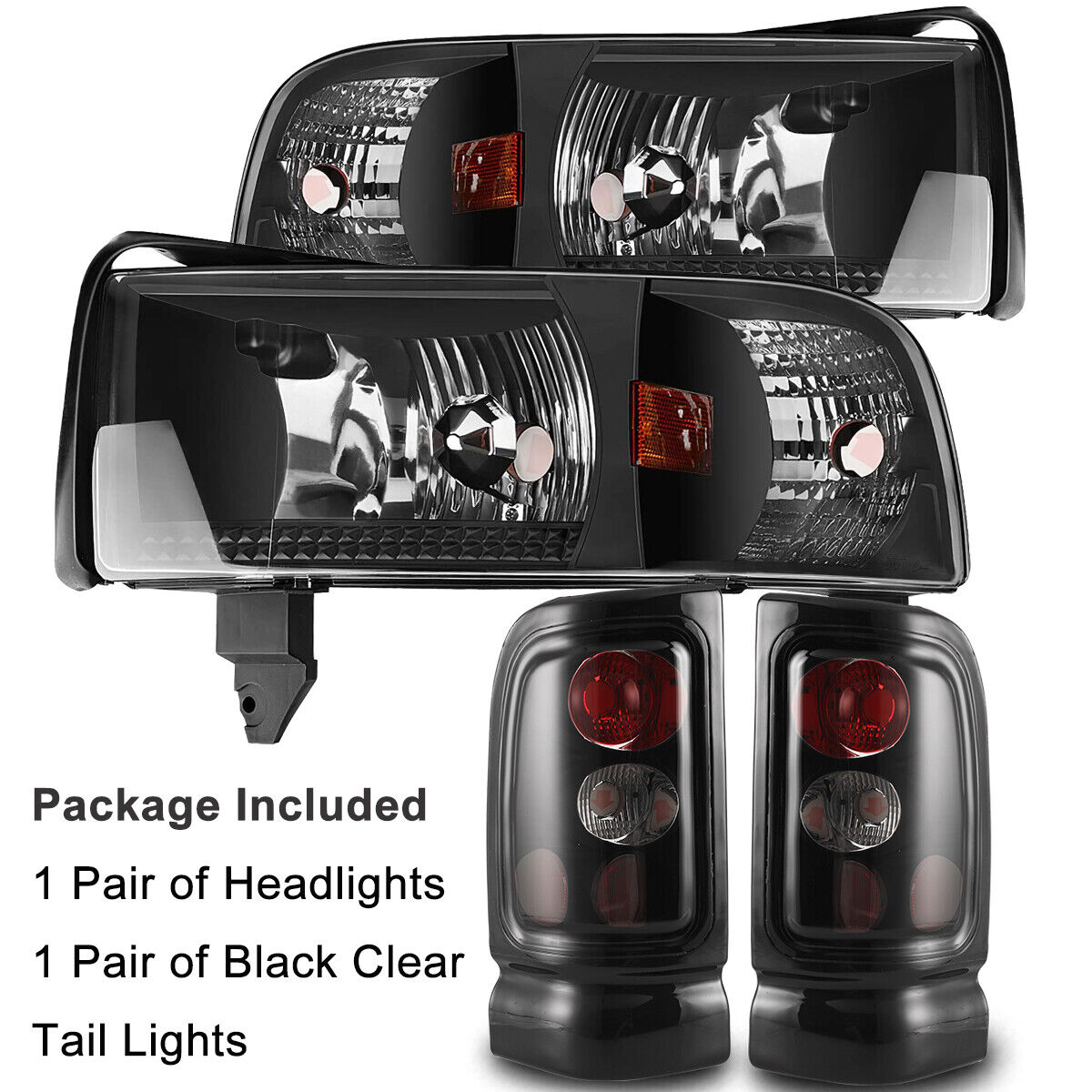 94-01 for Dodge Ram 1500 2500 3500 Black Headlights Corner & Tail Lights Smoke 