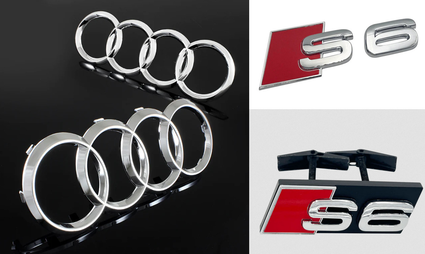 S6 Car Hood Rear Rings Front Grille Emblem Boot Sticker Silver Chrome For Audi 