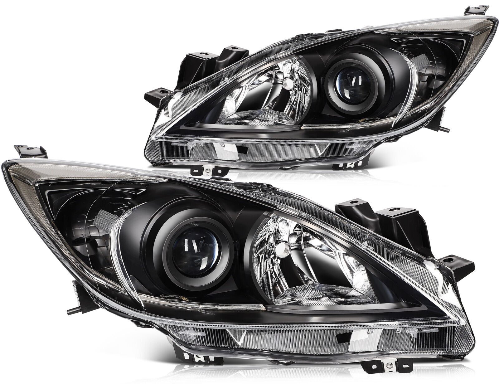 Headlights Assembly For 2010 2011 2012 2013 Mazda 3 (5-Speed) Black Housing Pair