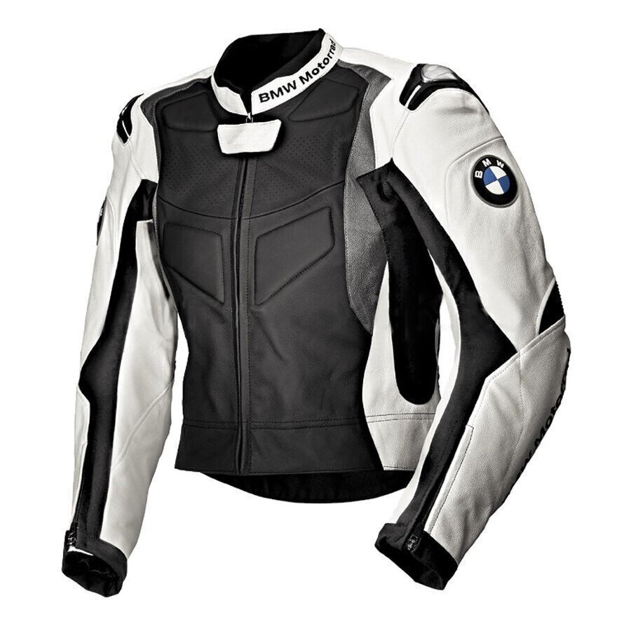 Men Handmade Leather Jacket White Motorbike Sports Racing Armored Bikers Jackets