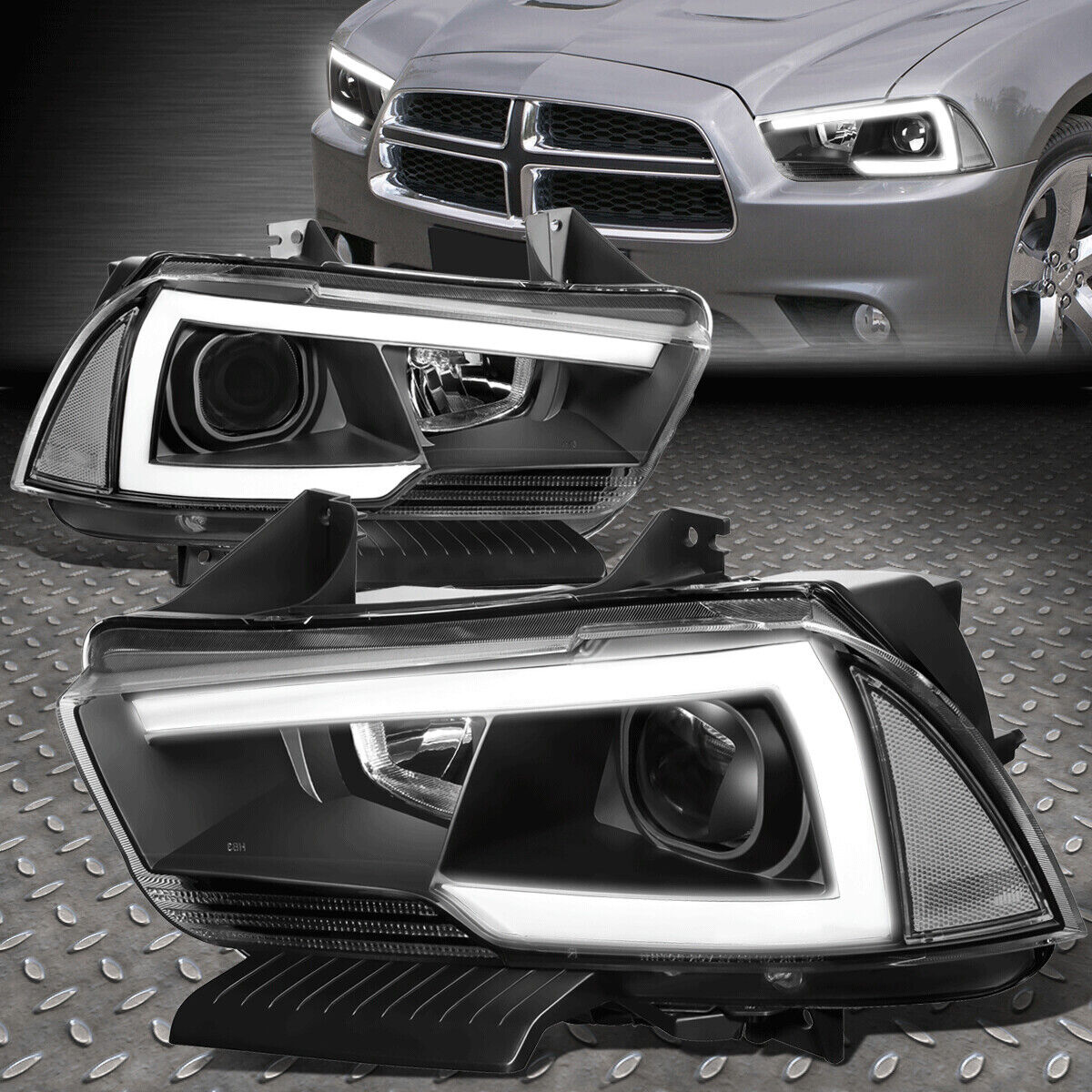 [LED DRL]FOR 11-14 DODGE CHARGER BLACK HOUSING CLEAR CORNER PROJECTOR HEADLIGHTS