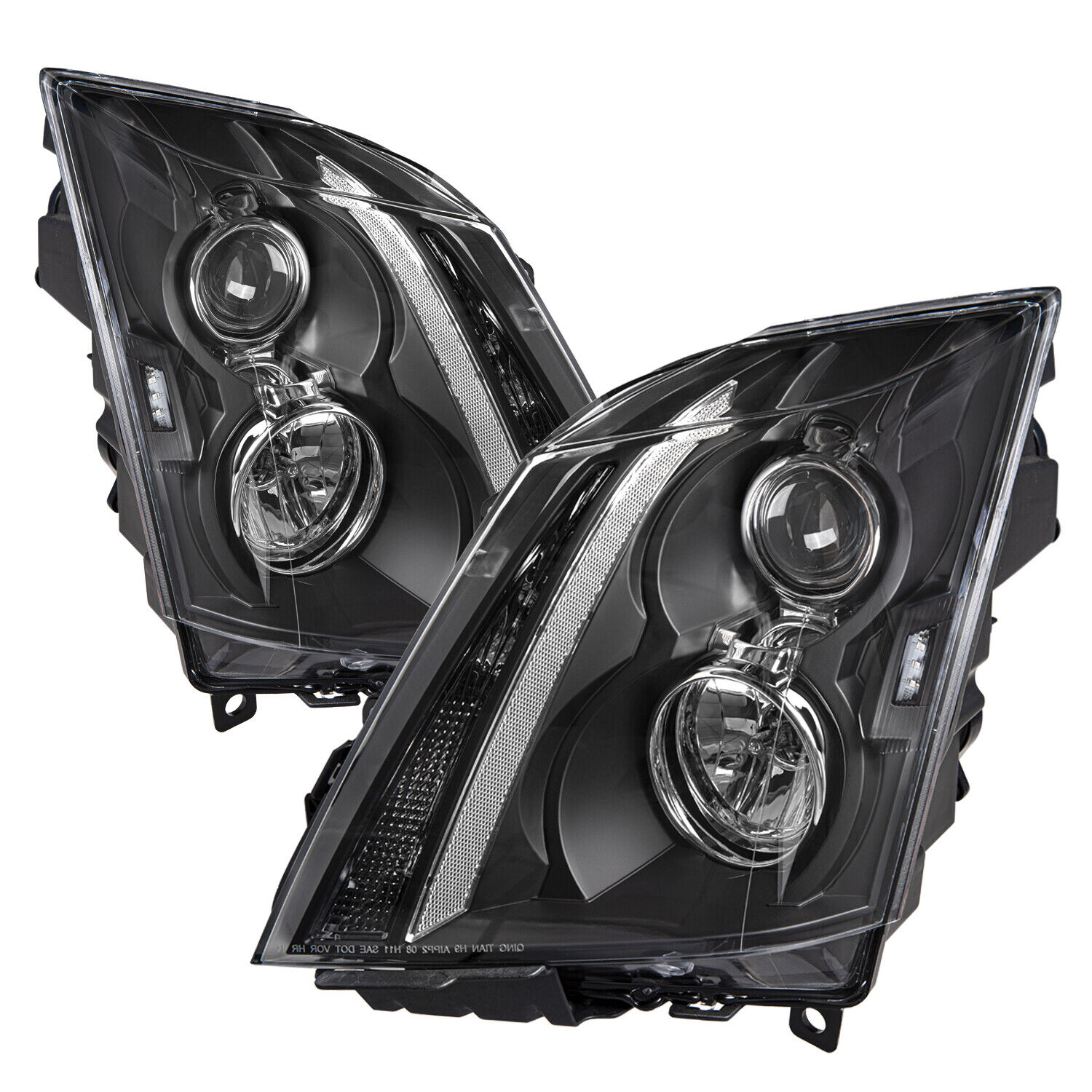 For 2008-2014 Cadillac CTS Black Halogen Headlights Lamps LH+RH Pair w/Bulbs