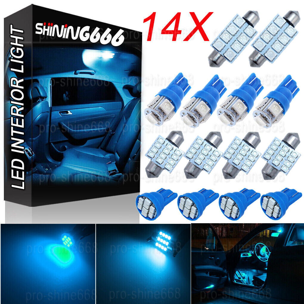 14Pcs Ice Blue LED Light Interior Package for T10 31mm Map Dome License Plate