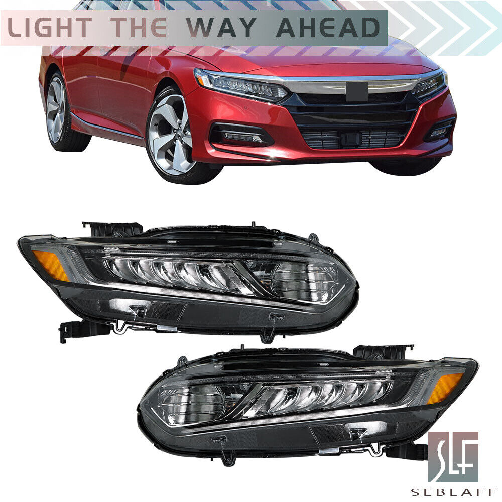 Headlight Left&Right For 2018-2020 Honda Accord 4Dr LED DRL Type Chrome Lamps